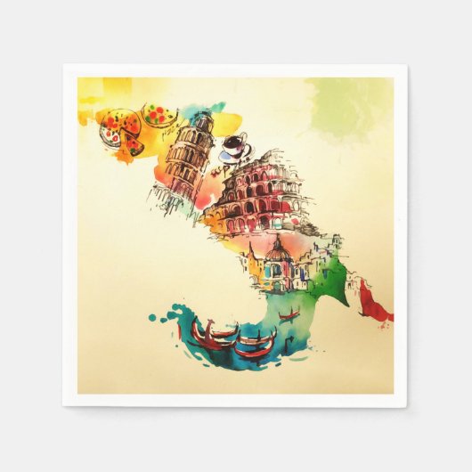  Italië Kaart City Travel Love Waterverf Servet (Voorkant)