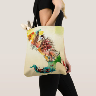  Italië Kaart City Travel Love Waterverf Tote Bag