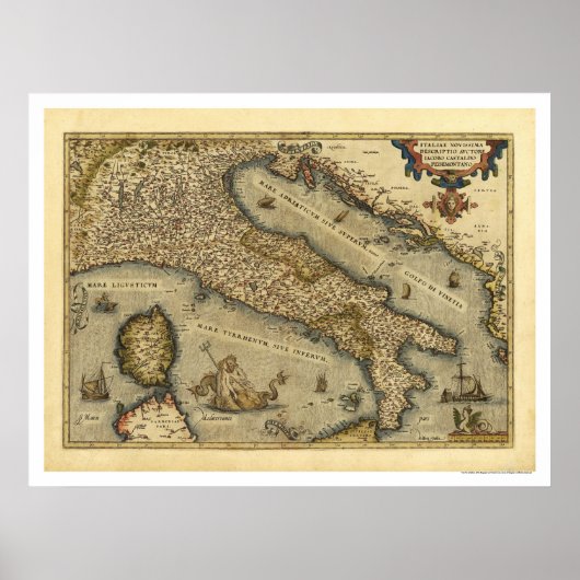 Italië - kaart door Ortelius 1570 Poster (Voorkant)