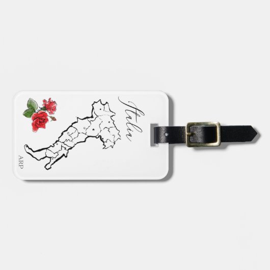 *~* Italië Kaart Italië Italiaanse Rozen Bagagelabel (Voorkant horizontaal)
