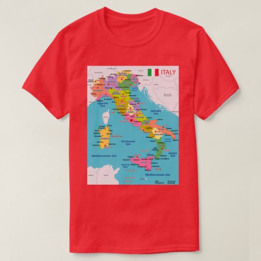 Italië kaart met regio's en hoofdsteden t-shirt (Design voorkant)