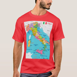 Italië kaart met regio's en hoofdsteden t-shirt