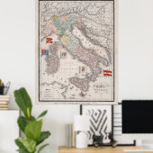  Italië Kaart met vlaggen (1842) Poster (Thuiskantoor)