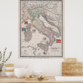 Italië Kaart met vlaggen (1842) Poster (Keuken)