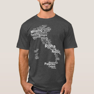 Italië Kaart Silhouette Towns Cities Rome Milaan T-shirt