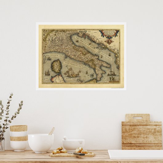 Italië Kaart van Ortelius 1570 Poster (Keuken)