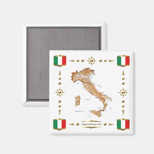 Italië Kaart + Vlaggen Magnet (Voorkant / Achterkant)