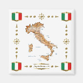 Italië Kaart + Vlaggen Magnet (Voorkant)
