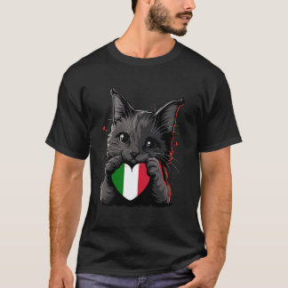 Italië Kat Hart Italiaanse Vlag Italiaanse Roots I T-shirt