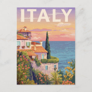  Italië Kustdorp bij zonsondergang Briefkaart