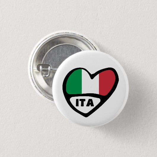 Italië Landcode Vlag Hart Pin Badge, ITA Ronde Button 3,2 Cm (Voorkant /achterkant)