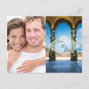 Italië legant Save the Date Blue Green Gold Photo Aankondigingskaart