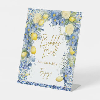 Italië Lemon Blue Tegels Bubbly Bar Sign Reclamebord Met Voetstuk