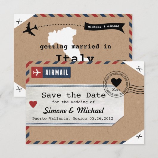 Italië Luchtpost Bagage Label Uitnodiging Italië K (Voorkant / Achterkant)