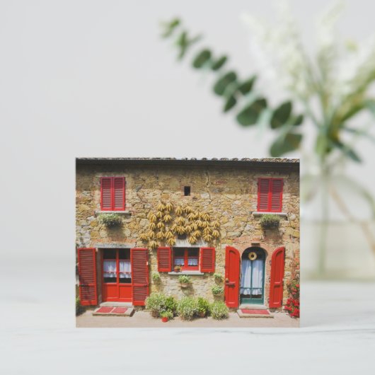 Italië, Lucignano, Red Shutters en Harvest Briefkaart (Staand voorkant)