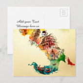  Italië Map City Travel Love Waterverf Briefkaart (Voorkant / Achterkant)