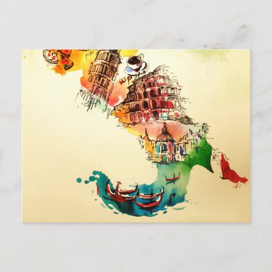  Italië Map City Travel Love Waterverf Briefkaart (Voorkant)