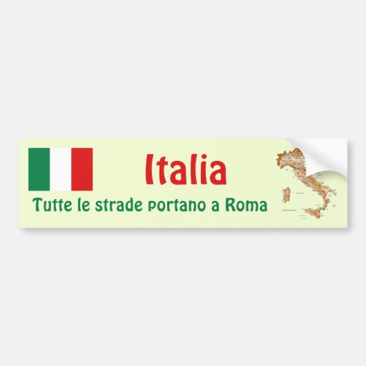Italië Markering + Kaart Bumpersticker (Voorkant)