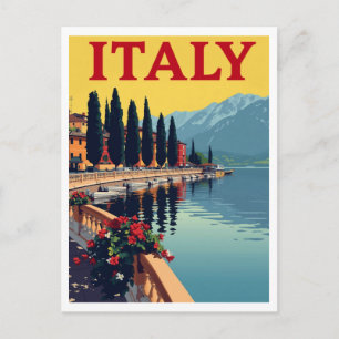 ITALIË Meerzicht Cipressenbomen Briefkaart