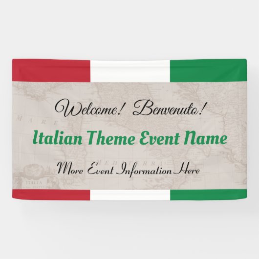 Italië of Italiaans themaevenement Welkom Spandoek (Horizontaal)