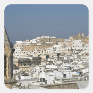 Italië, Ostuni, sluit uitzicht oude stad af Vierkante Sticker