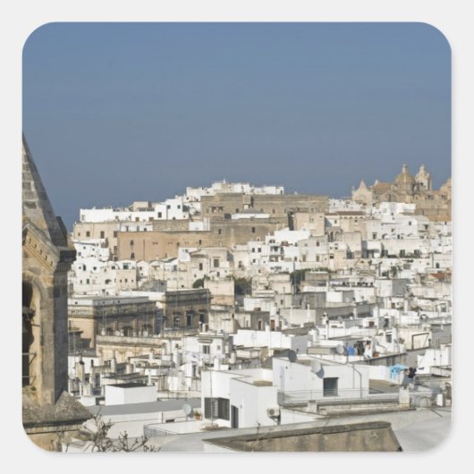 Italië, Ostuni, sluit uitzicht oude stad af Vierkante Sticker (Voorkant)