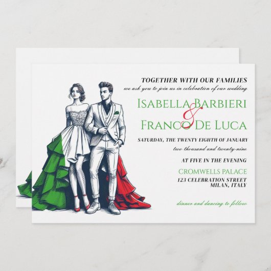 Italië paar bruiloft uitnodiging (Voorkant / Achterkant)