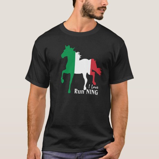 Italië, Paard, Italiaanse vlag & ik hou van hardlo T-shirt (Voorkant)