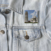 Italië, Pisa. Leaning Tower of Pisa en Vierkante Button 5,1 Cm (In situ)