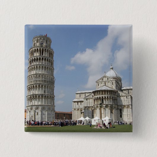 Italië, Pisa. Leaning Tower of Pisa en Vierkante Button 5,1 Cm (Voorkant)