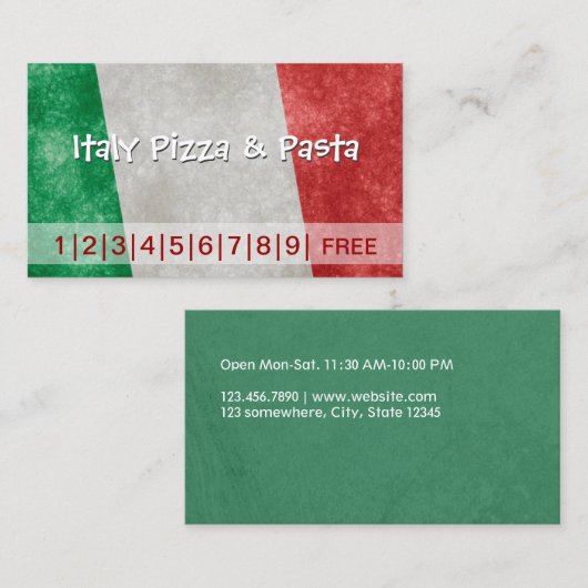 Italië Pizza & Pasta Business Loyalty Punch Kaart (Voorkant / Achterkant)