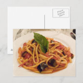 Italië, Positano. Bord van deegwaren en aubergines Briefkaart (Voorkant / Achterkant)
