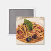 Italië, Positano. Bord van deegwaren en aubergines Magneet (Voorkant / Achterkant)