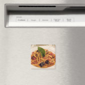 Italië, Positano. Bord van deegwaren en aubergines Magneet (Insitu (Vaatwasser))