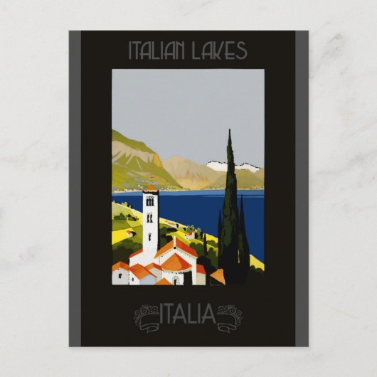 Italië Poster van het Italiaanse meer van Retro Vi Briefkaart (Voorkant)