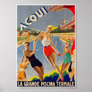 Italië Print, Piscina, Retro Vintage Travel Poster