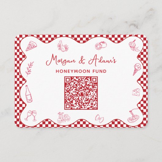 Italië Red Checkered Honeymoon Fund QR Code Kaarte Informatiekaartje (Voorkant)