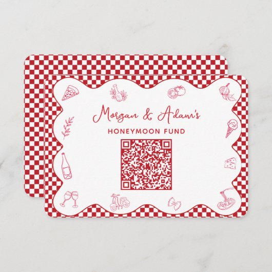 Italië Red Checkered Honeymoon Fund QR Code Kaarte Informatiekaartje (Voorkant / Achterkant)