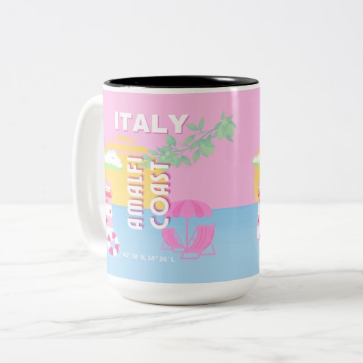 Italië Reiskunst, Amalfi Coast, Preppy, Roze Tweekleurige Koffiemok (Voorkant links)