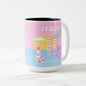 Italië Reiskunst, Amalfi Coast, Preppy, Roze Tweekleurige Koffiemok (Voorkant rechts)