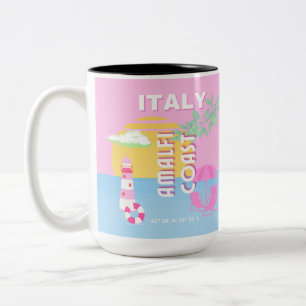 Italië Reiskunst, Amalfi Coast, Preppy, Roze Tweekleurige Koffiemok