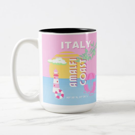 Italië Reiskunst, Amalfi Coast, Preppy, Roze Tweekleurige Koffiemok (Links)