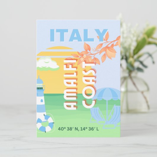Italië Reiskunst, Amalfikust, Preppy, Blauw Feestdagenkaart (Staand voorkant)