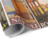 Italië reizen  steden collage retro Italiaans Cadeaupapier (Rol Hoek)