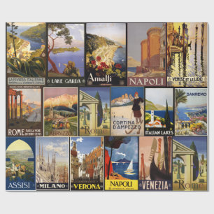  Italië Reizigerposter Collage gift Cadeaupapier