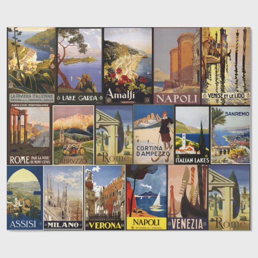  Italië Reizigerposter Collage gift Cadeaupapier (Vlak)