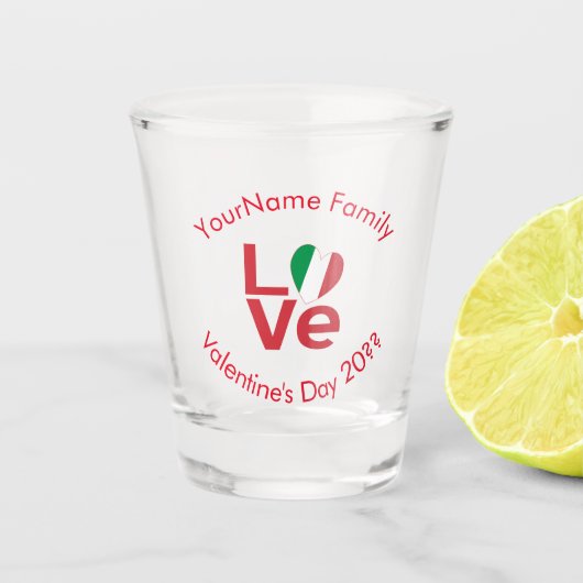 Italië Rode LOVE Vlag Gepersonaliseerd Shot Glas (Voorkant)