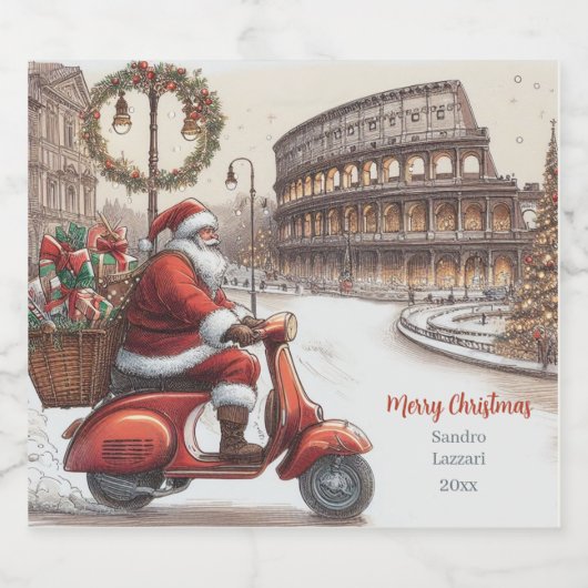 Italië Rome Kerst Waterverf Afbeelding Sparkling Wijnetiket (Enkel label)