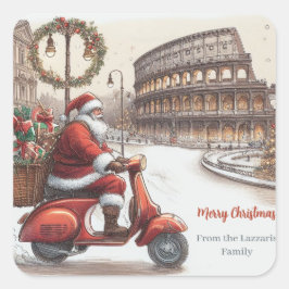 Italië Rome Kerst Waterverf Afbeelding Vierkante Sticker