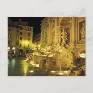 Italië, Rome. Trevi-fontein 's nachts. Briefkaart